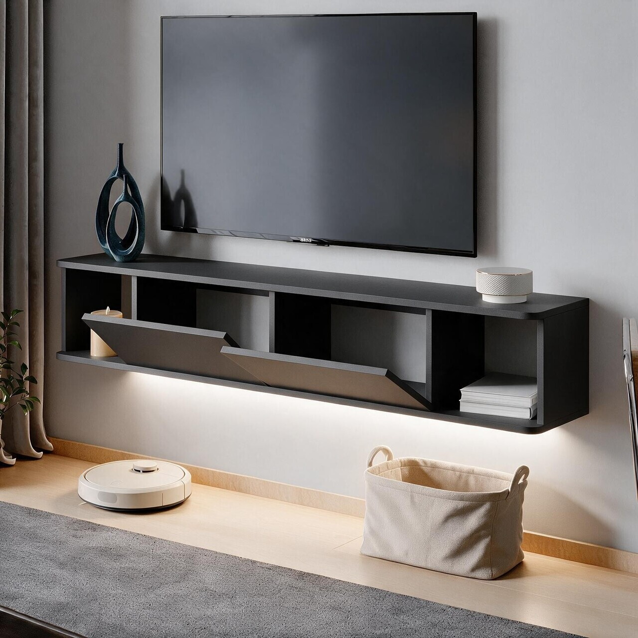 Comoda TV, Hanah Home, Twist LED, 160x29x29 cm, Antracit — imaginea 3
