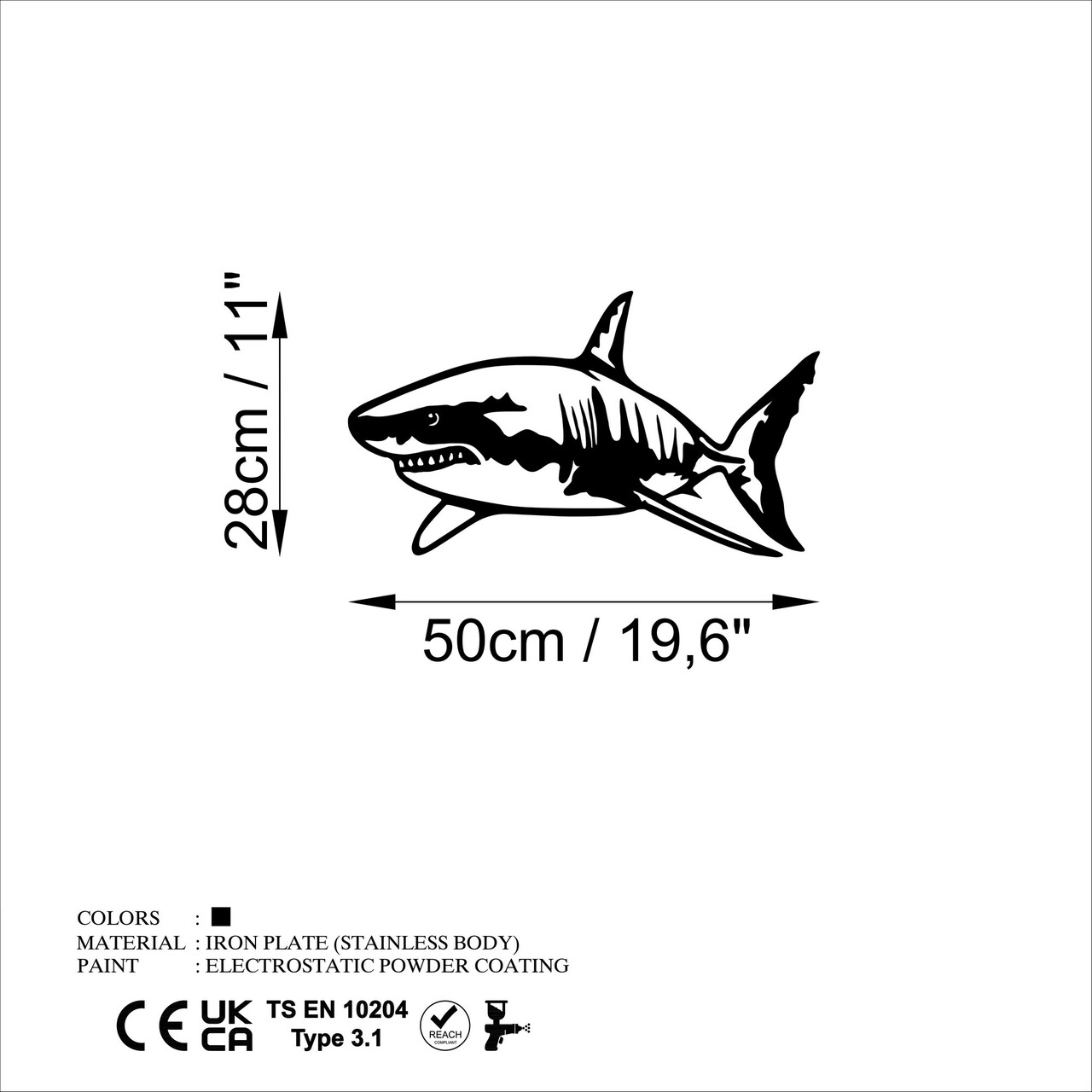 Decoratiune de perete, Shark, Dimensiune: 50 x 28 cm, Negru - view 6