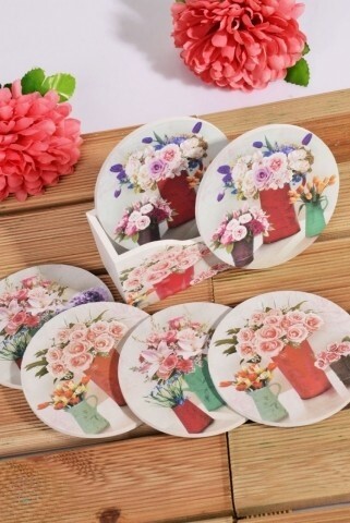 Set 6 suporturi pentru pahare, Kosova, bambus, 12 cm