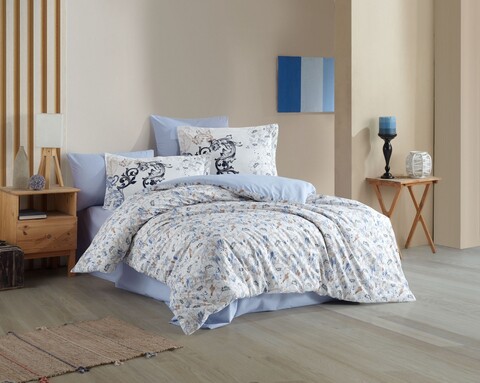 Lenjerie de pat dubla 4 piese, Fiesta - Blue, Hobby, Bumbac Poplin