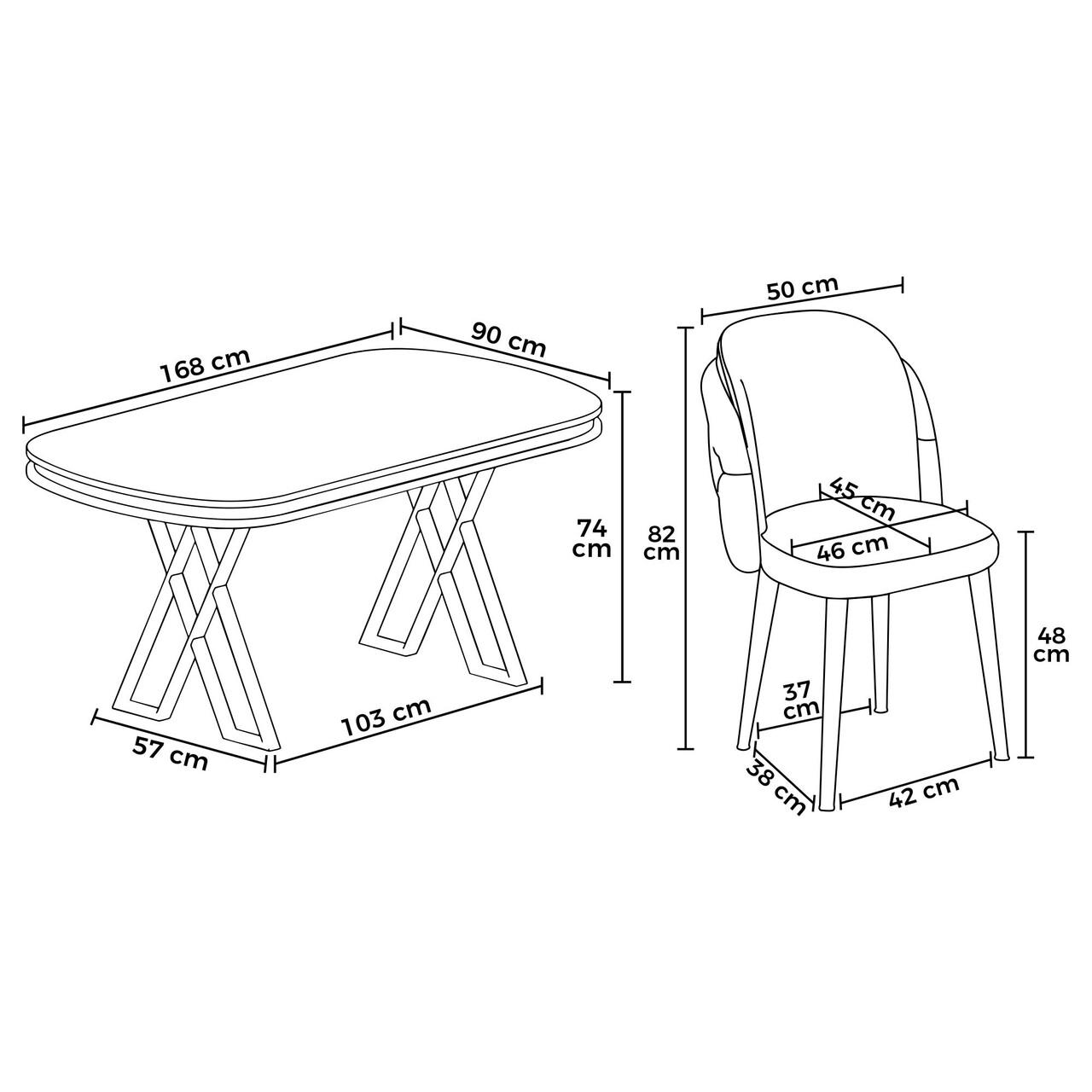 Set masă și scaune (5 bucăți), Hanah Home, Zae, Marmură neagră / Crom / Antracit - view 3