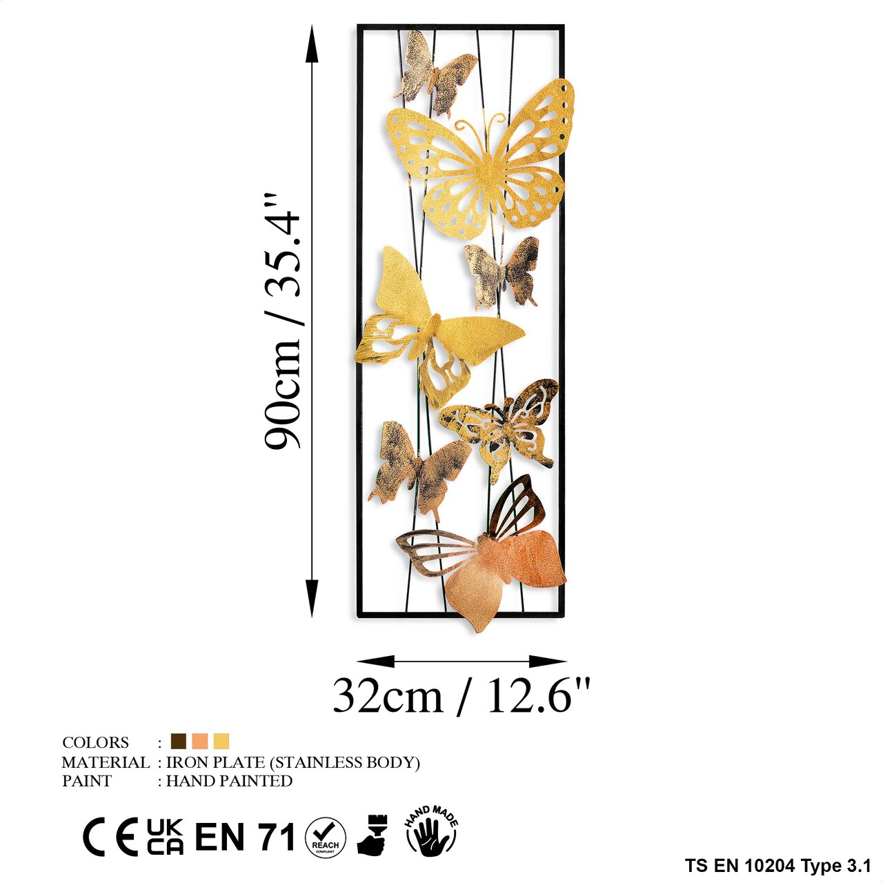 Decoratiune de perete, Kelebek 2, Dimensiuni: 32 x 90 x 4 cm, Multicolor - view 7
