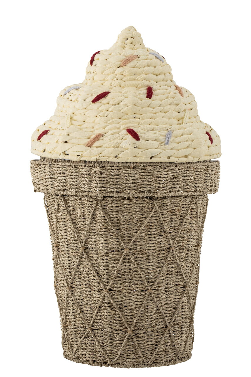 Cos cu capac, Bloomingville, Cillie, 40x72 cm, iarba de mare impletita/otel, natural