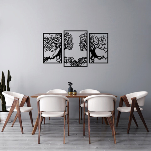 Decoratiune de perete, tree love, metal, 50 x 76 cm, 3 piese, negru