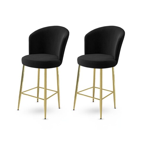 Set scaun de bar (2 bucăți), Charlotte, Fora, Metal, Negru