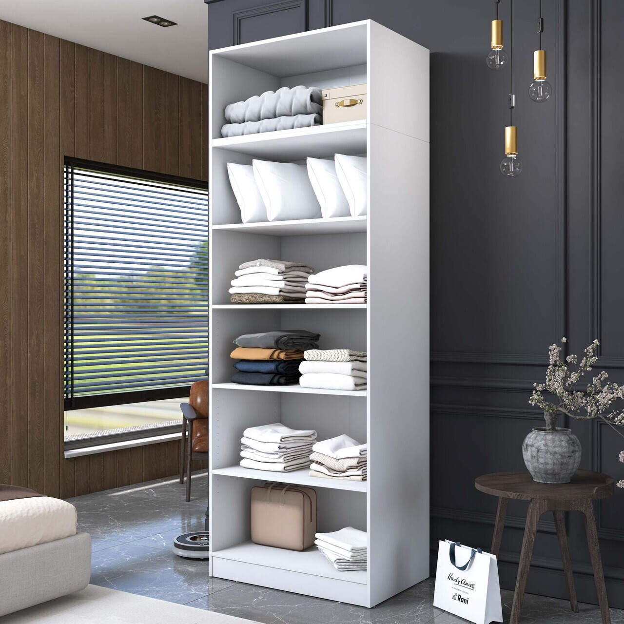 Dulap pentru haine, Hanah Home, BA210, 90x255x57.5 cm, PAL melaminat, Alb - view 5
