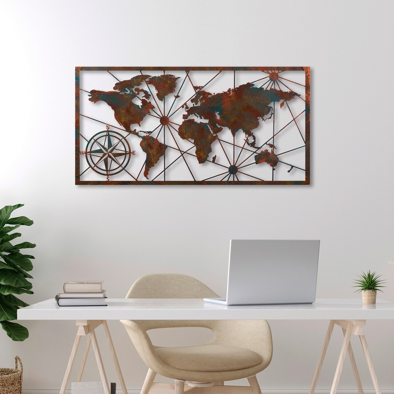 Decoratiune de perete, World Map Large, Metal, Latime: 120 cm / Inaltime: 60 cm, Multicolor - 1 | YEO