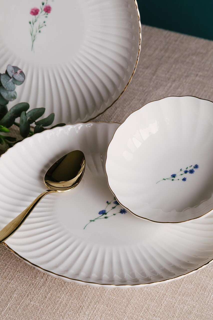Set de cină (27 piese), L'essentiel Maison, 710KTP9748, Farfurie: 21 x 21 cm (6 bucăți), Alb / Auriu / Verde / Mov - view 5