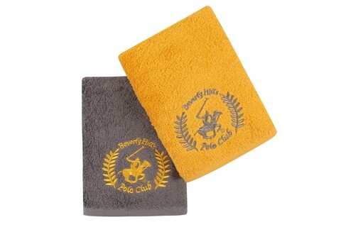 Set 2 prosoape de maini 402, beverly hills polo club, 50x90 cm, bumbac, mustar/gri inchis