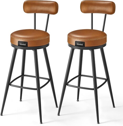 Set 2 scaune de bar, Vasagle, Ekho, 57x101 cm, otel/piele ecologica, maro camel