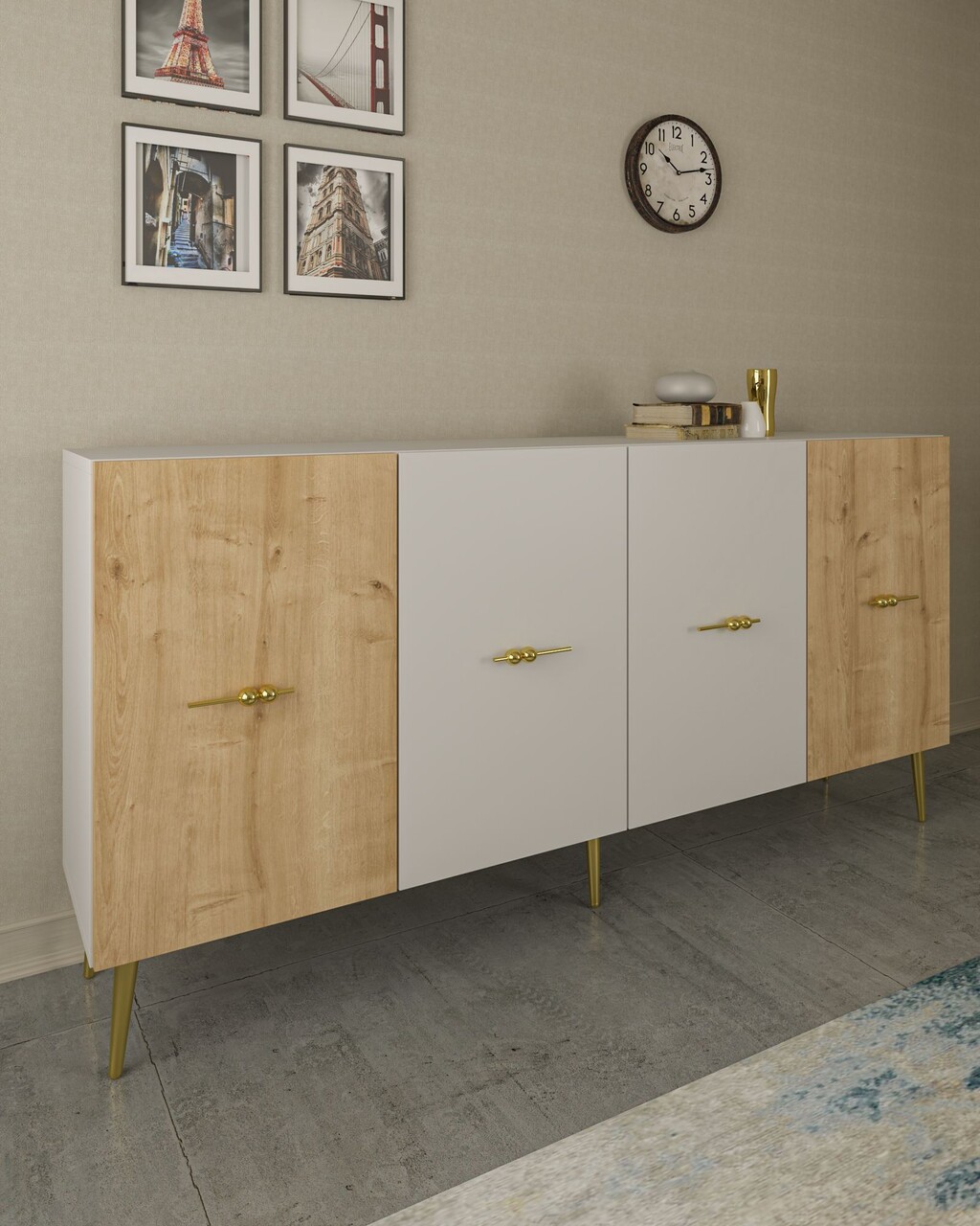Consola, Olivia, Loop KB150, Stejar alb / safir - 1 | YEO