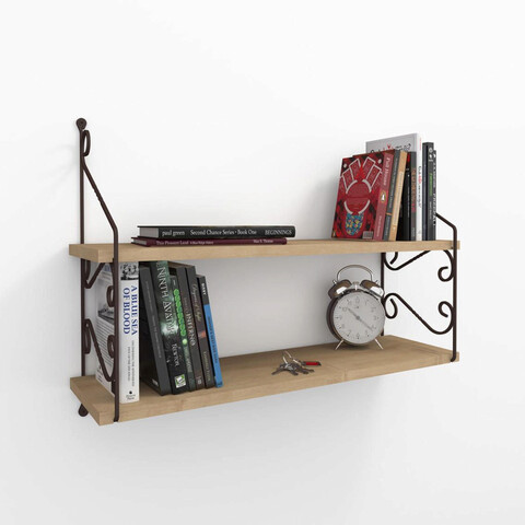 Raft de perete, decormet, seramoni 2'li, 72x51x20 cm, stejar