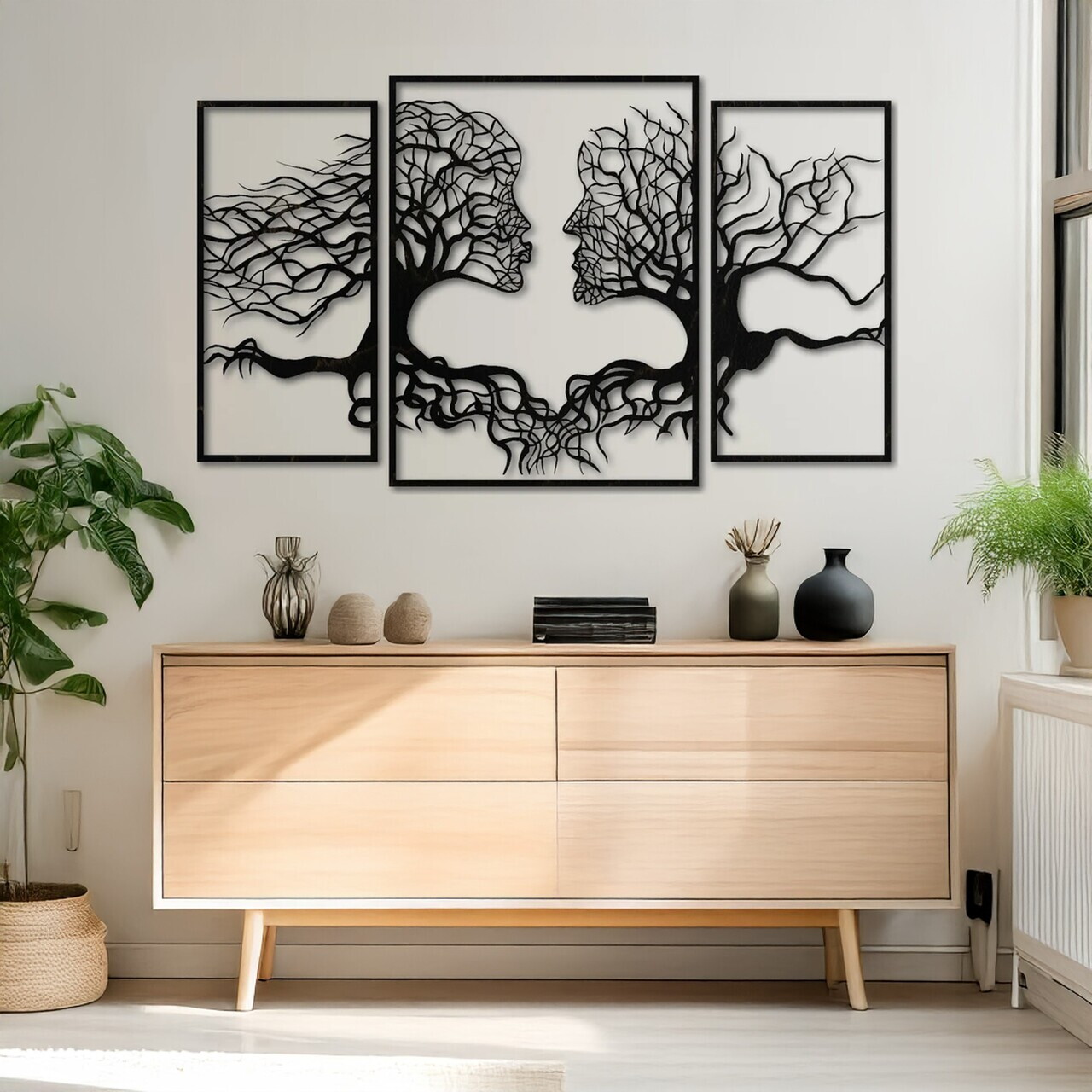 Set de accesorii decorative de perete din metal, DCV-1109-MT, Dimensiune totală: 50 x 90 cm (3 bucăți), Negru
