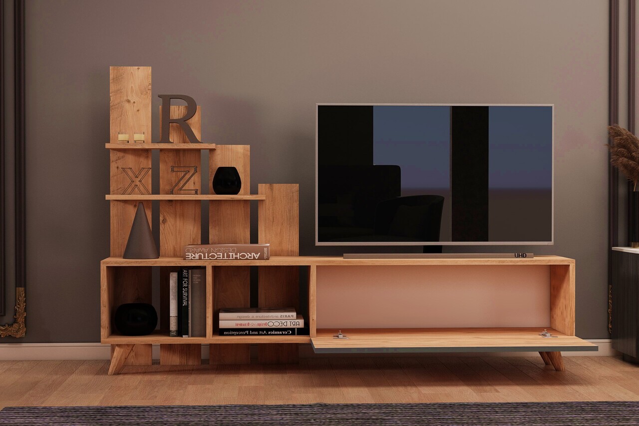 Comoda TV, Coraline, Vale, 160x115x33 cm, PAL, Maro - 2 | YEO