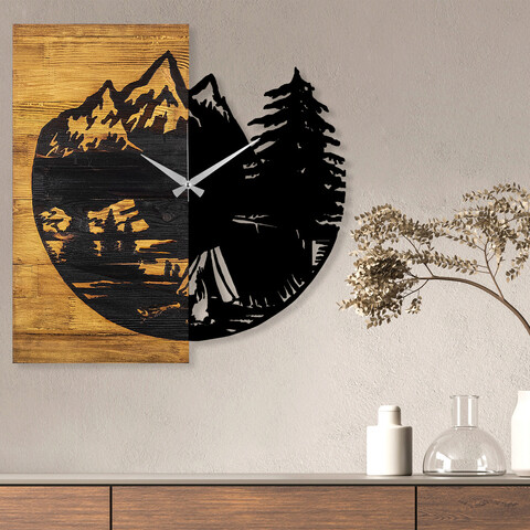 Ceas de perete, Wooden Clock 19, Lemn/metal, Dimensiune: 56 x 3 x 58 cm, Nuc / Negru mezoni.ro