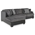 Canapea cu sezlong stanga, 4 perne, Vermont, L.311 x l.102/192 x H.102 cm, imitatie piele/stofa, negru/gri