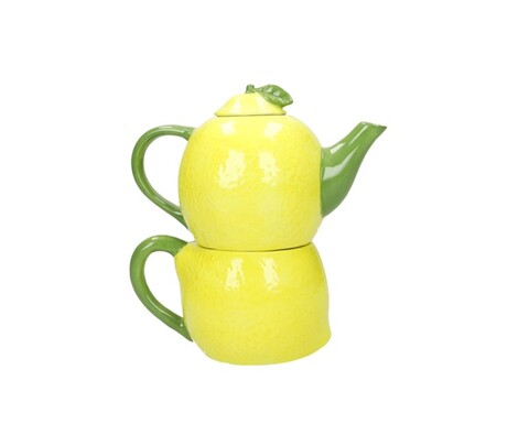 Ceainic cu ceasca 2in1, Brandani, Lemon, 17x11x16 cm, dolomit, galben
