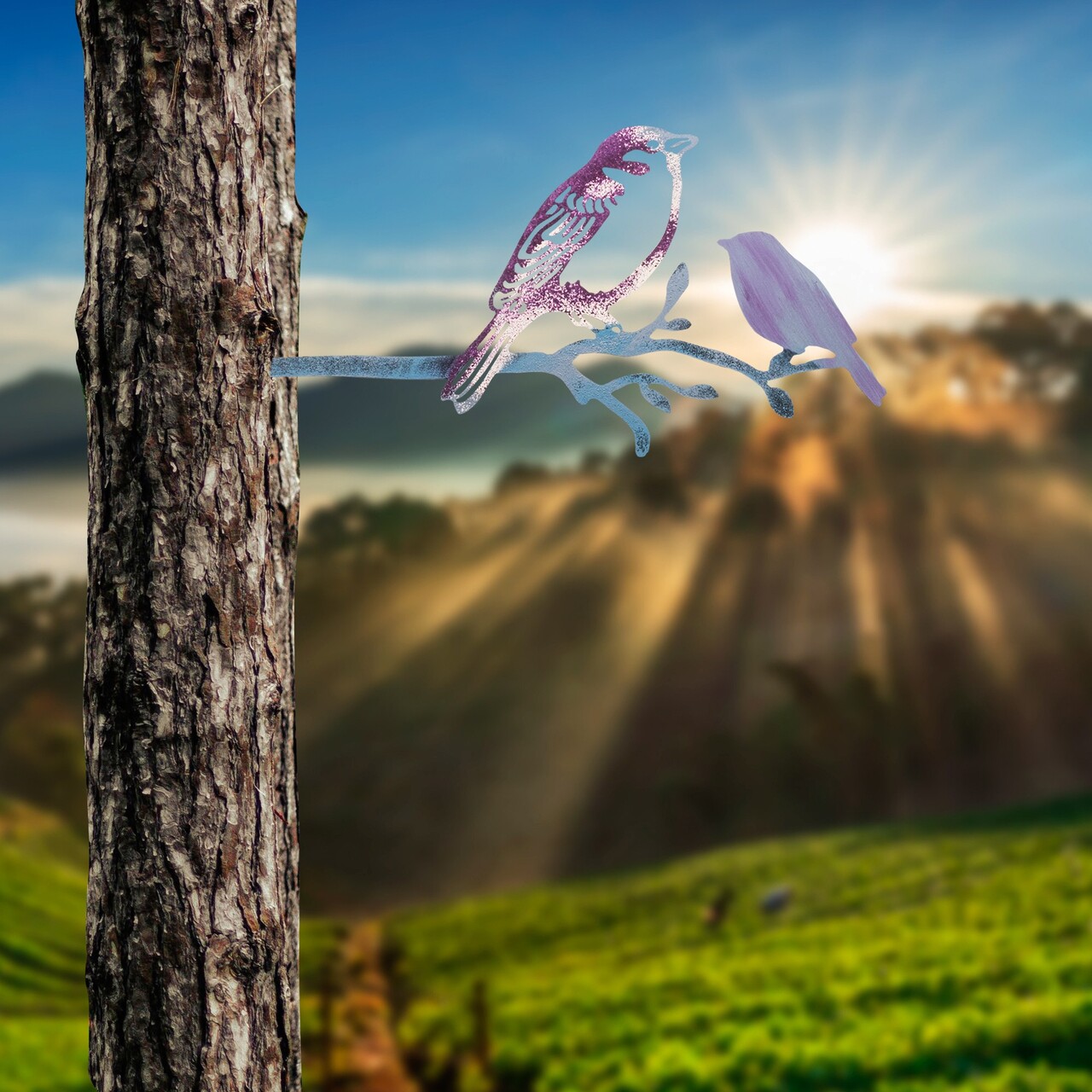 Obiect decorativ de grădină, Bird on the branch 22, 20x40 cm, Multicolor - imagine 3