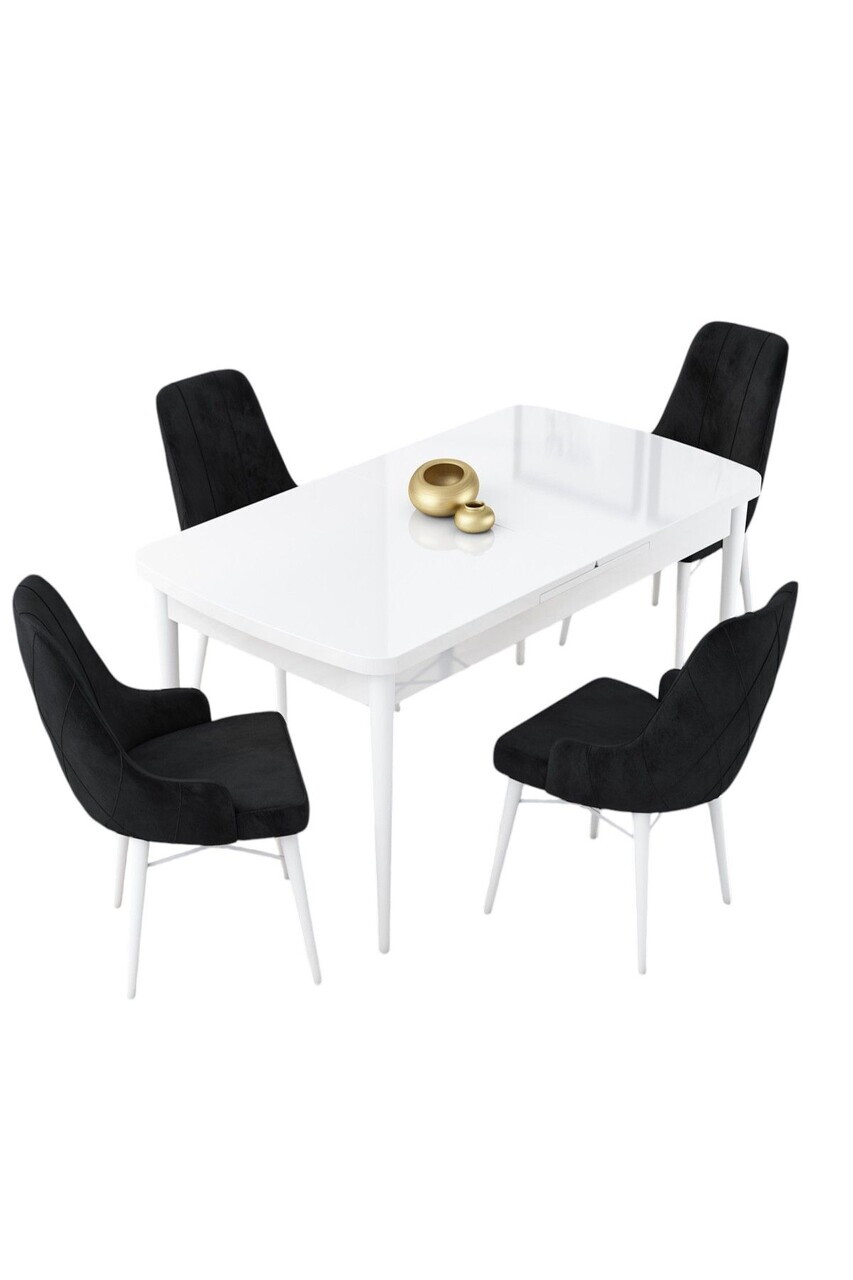 Set masa extensibila si scaune (5 piese), Hanah Home, Lia, Alb/Negru — imaginea 2