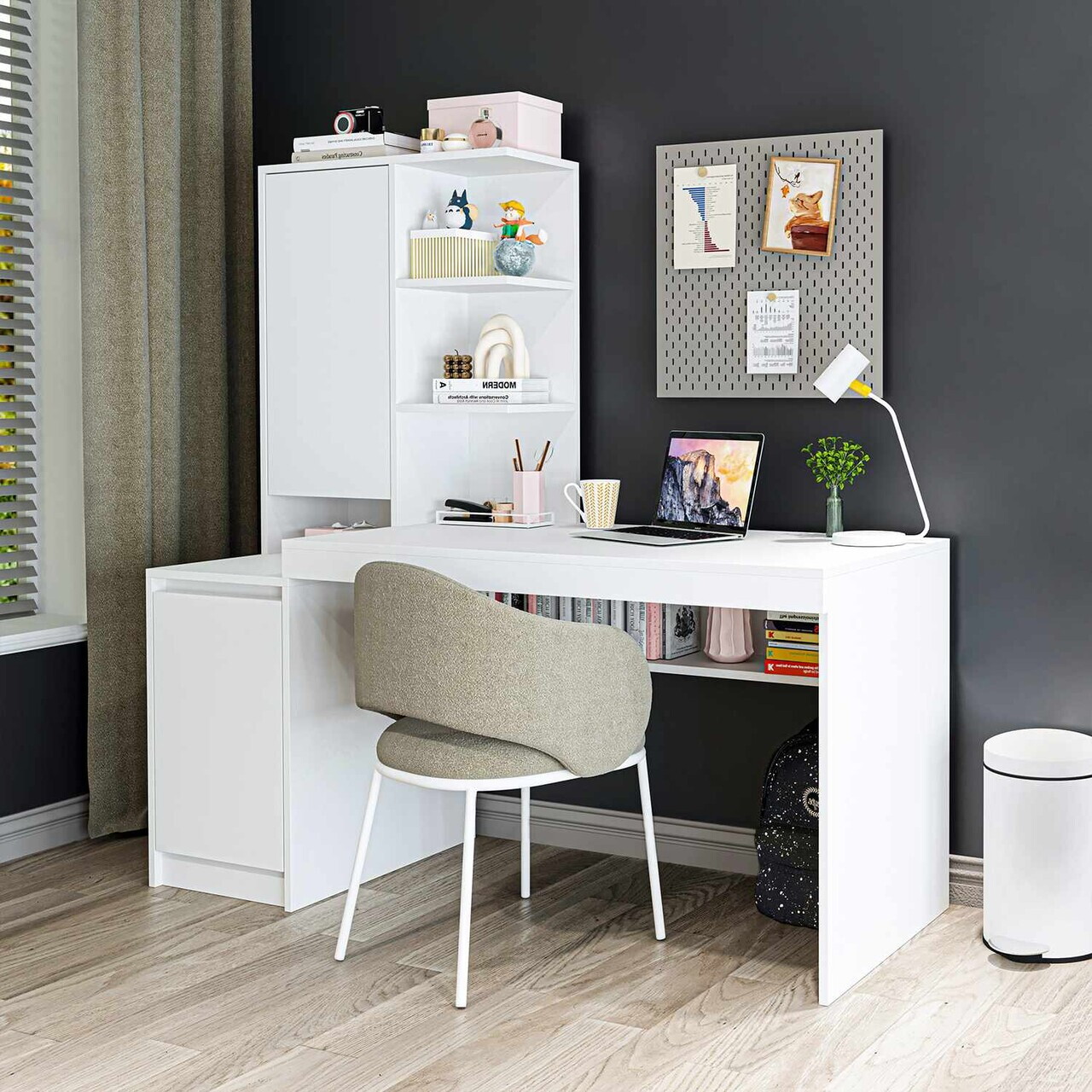 Birou, Hanah Home, Nora Left, 160x157.8x60 cm, PAL, Alb