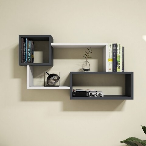 Raft pentru perete Afro, Puqa Design, 51x20x90,6 cm, alb/antracit mezoni.ro