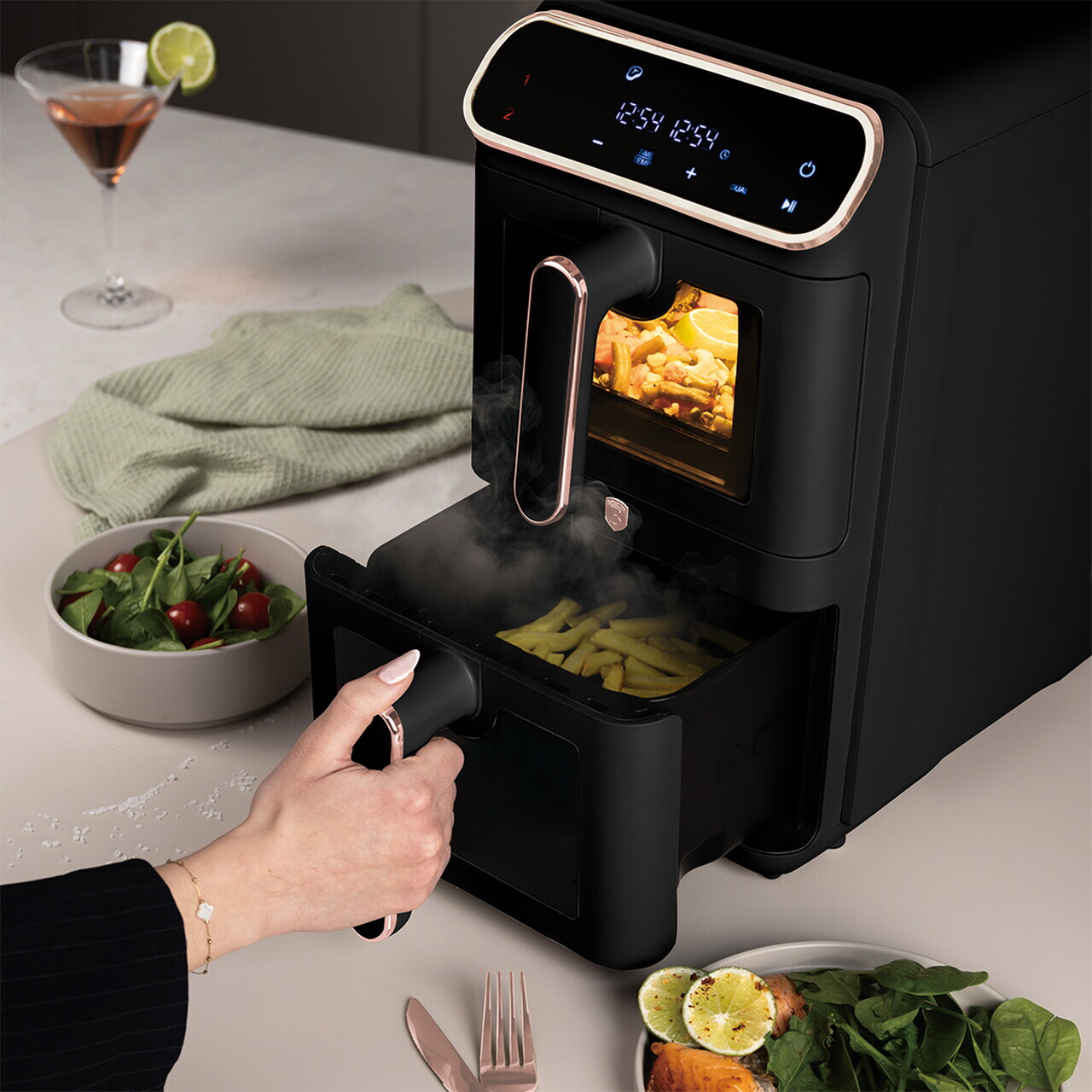 Friteuza dubla cu aer cald Berlinger Haus, Black Rose, 2460W, 5.5+5.5 L, negru - imagine 3