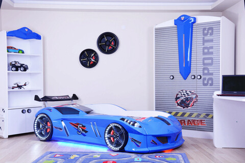Pat pentru copii Car, Musvenus, Speedy, 130x60x235 cm, Multicolor mezoni.ro