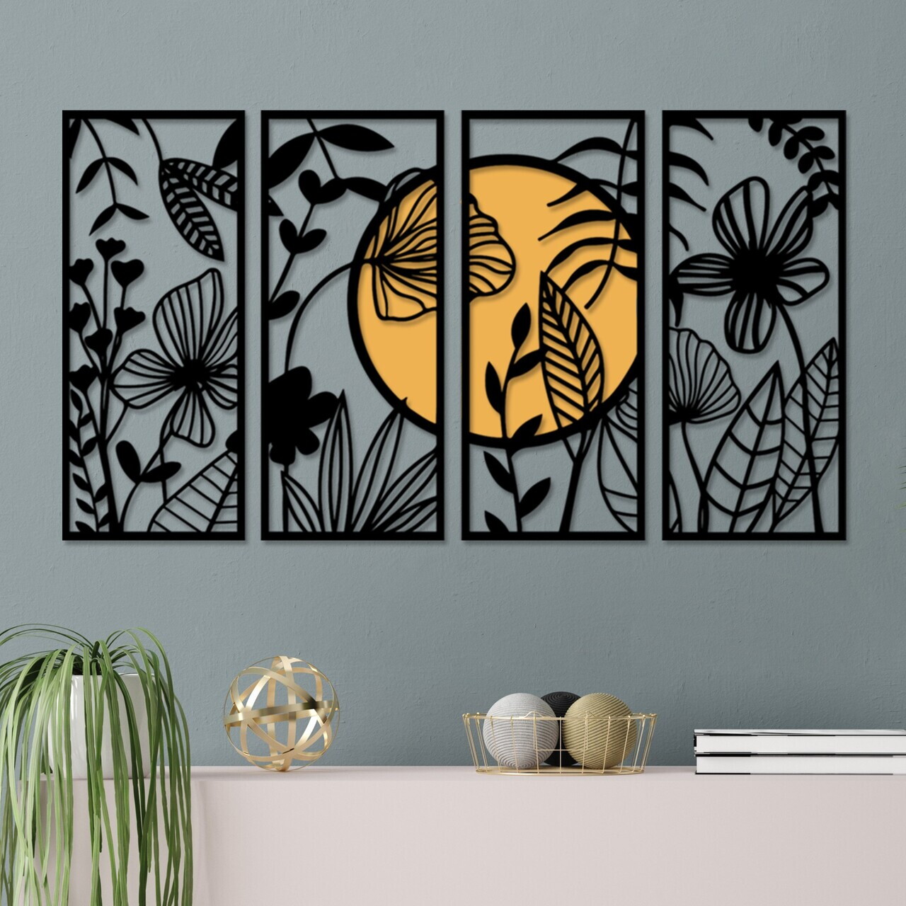 Decoratiune de perete, Alba-1, Dimensiune: 29 x 68 cm (4 bucăți), Negru / Natural — imaginea 2