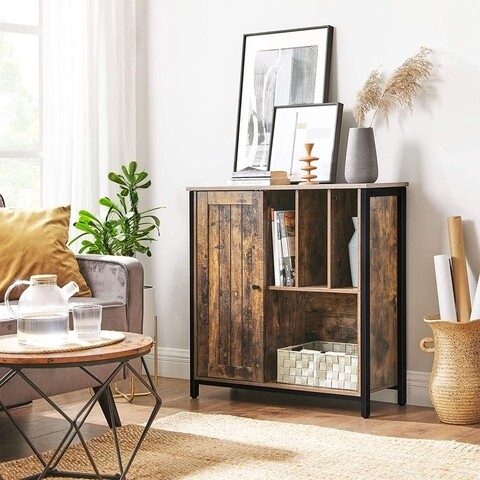 Bufet inferior, vasagle, 80 x 30 x 80 cm, otel/pal, maro rustic
