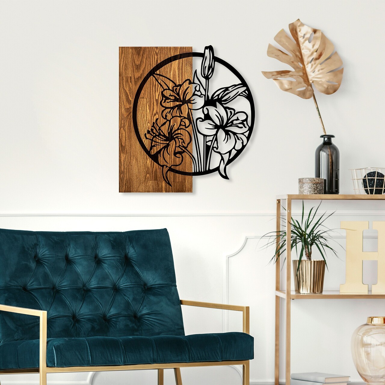 Decoratiune de perete, Flowers, Dimensiuni: 53 x 57 cm, Nuc / Negru - view 2