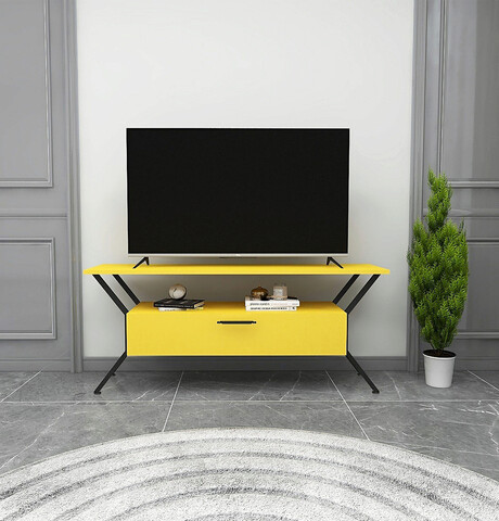 Comoda tv, kalune design, tarz, 124x54x35 cm, galben/negru