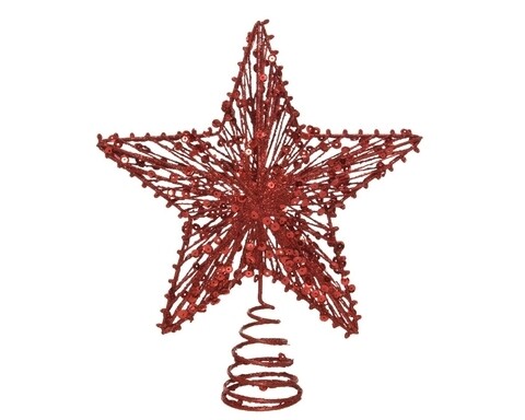 Varf decorativ pentru brad Star, Decoris, 20x23 cm, metal, rosu