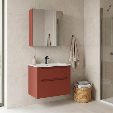 Set Dulap de Baie cu Chiuvetă și Oglindă (2 Piese), Hanah Home, Messina 65 v2, Roșu Mat