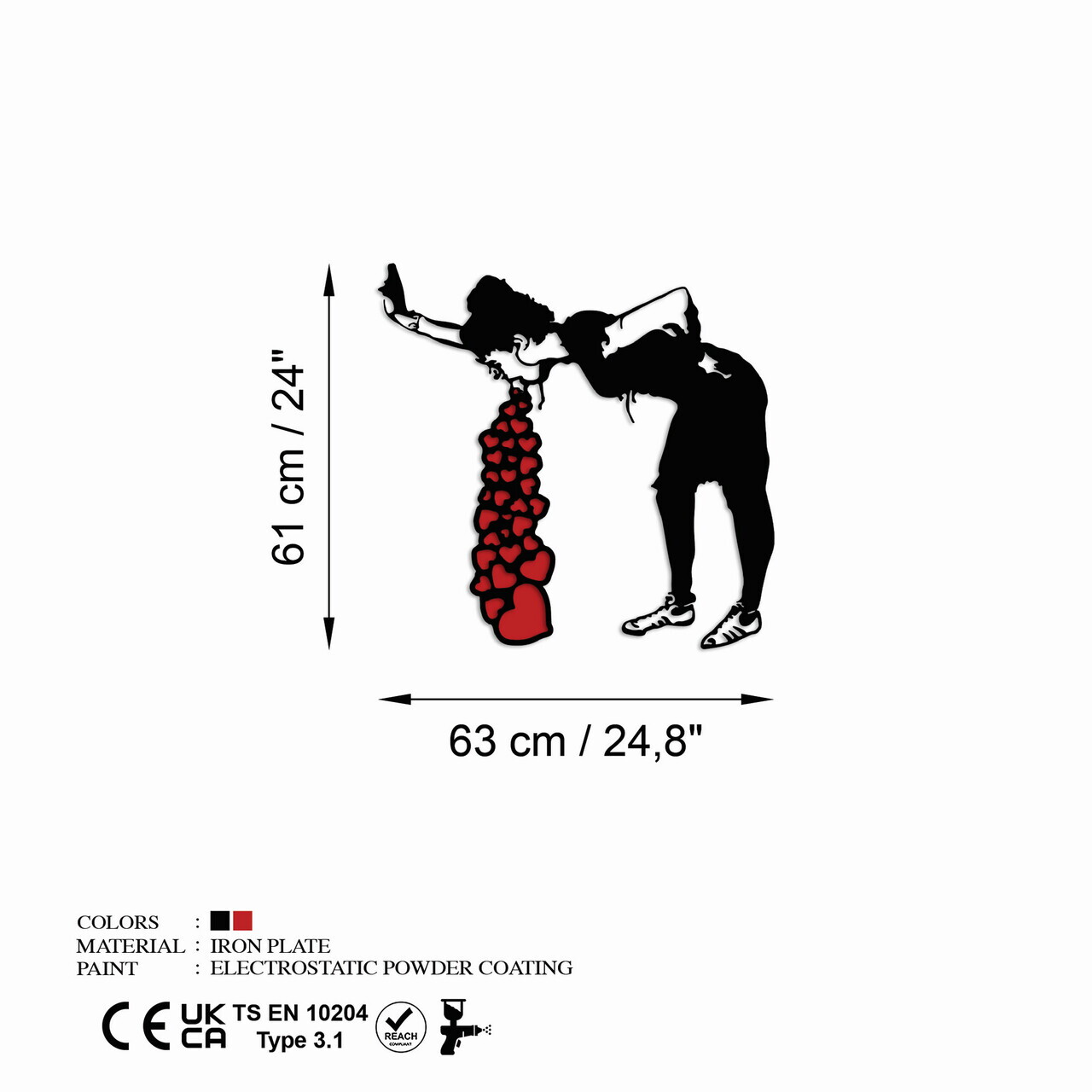 Decoratiune de perete, Banksy 12, Metal, (Grosime: 1,5 mm), Negru/Rosu — imaginea 7
