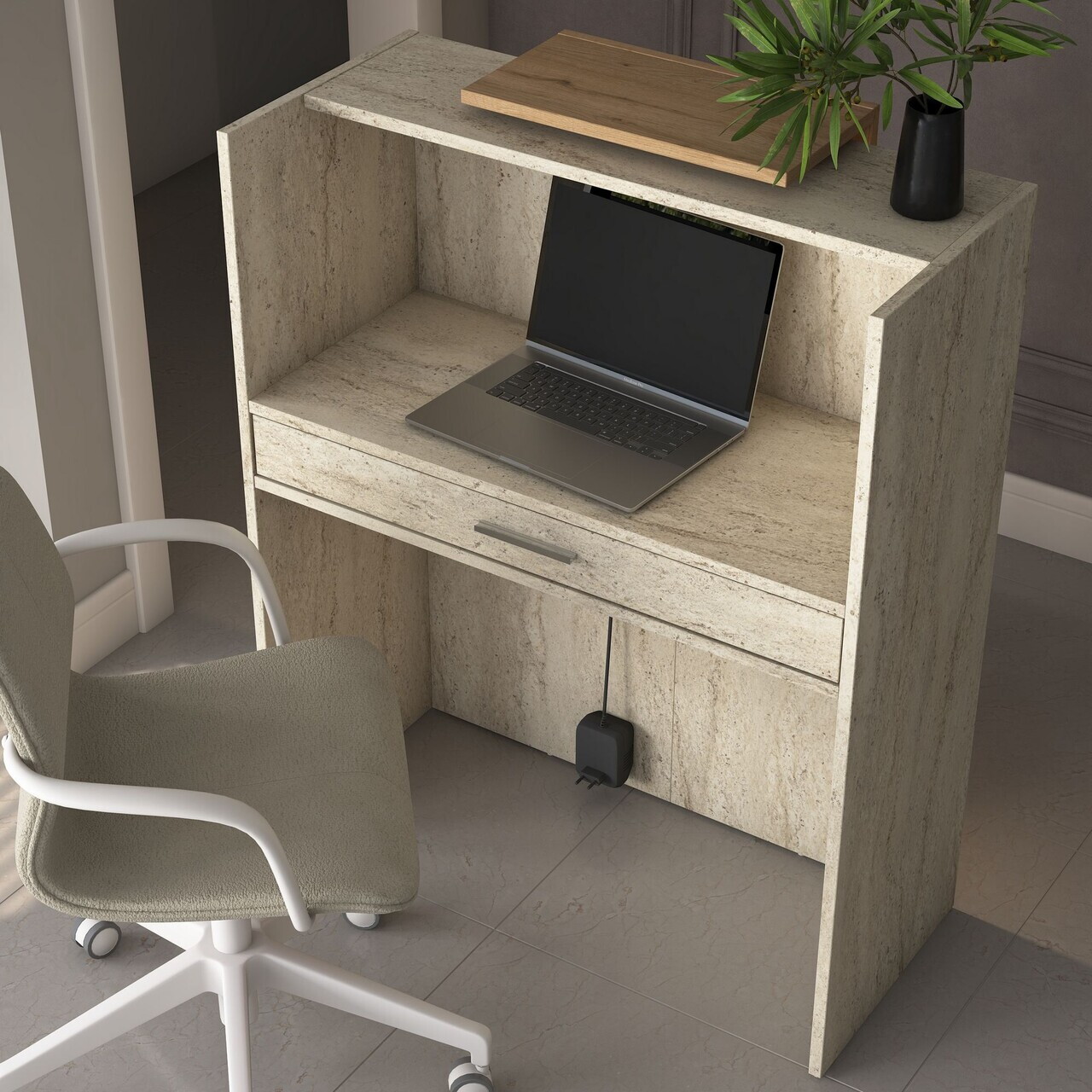 Masa de receptie, Hanah Home, MA104, 90x110x40 cm, PAL melaminat, Travertin / Nuc - view 5