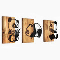 Decoratiune de perete, Pandas, 50% lemn/50% metal, No 1: 23 x 3 x 25 cm, Nuc negru