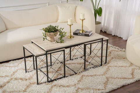 Set masuta de cafea, Kalune Design, Defne, Travertin / Negru