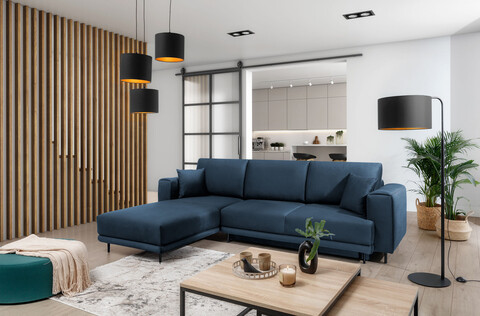 Coltar extensibil stanga 4 locuri ELTAP, LT-40NU, Dalia, 289x190x95 cm, lemn/poliester, albastru inchis