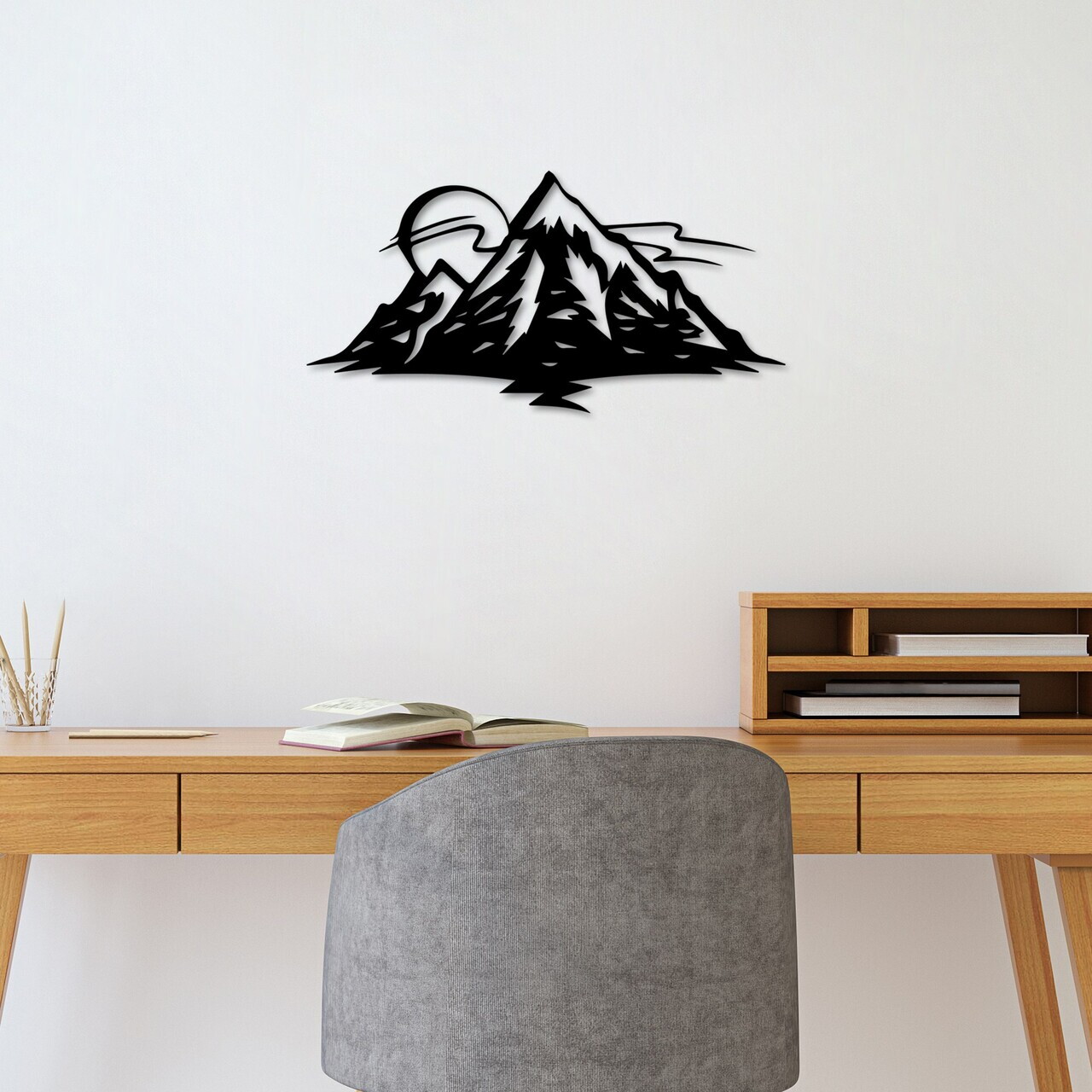 Decoratiune de perete, Mountain 25, Dimensiuni: 62 x 31 cm, Negru — imaginea 3