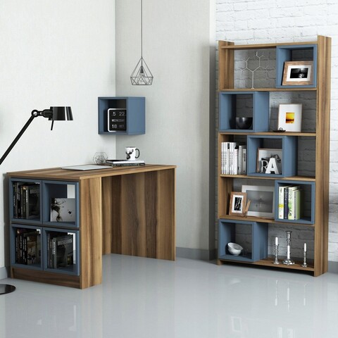 Set birou si biblioteca, Hommy Craft, Box, 120x75x65 cm, Nuc / Calcedonie 120x75x65