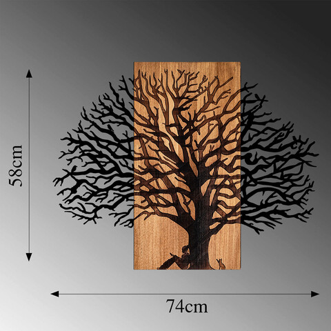 Decoratiune de perete, MA-307, 50% lemn/50% metal, Dimensiune: 58 x 75 cm, Nuc / Negru