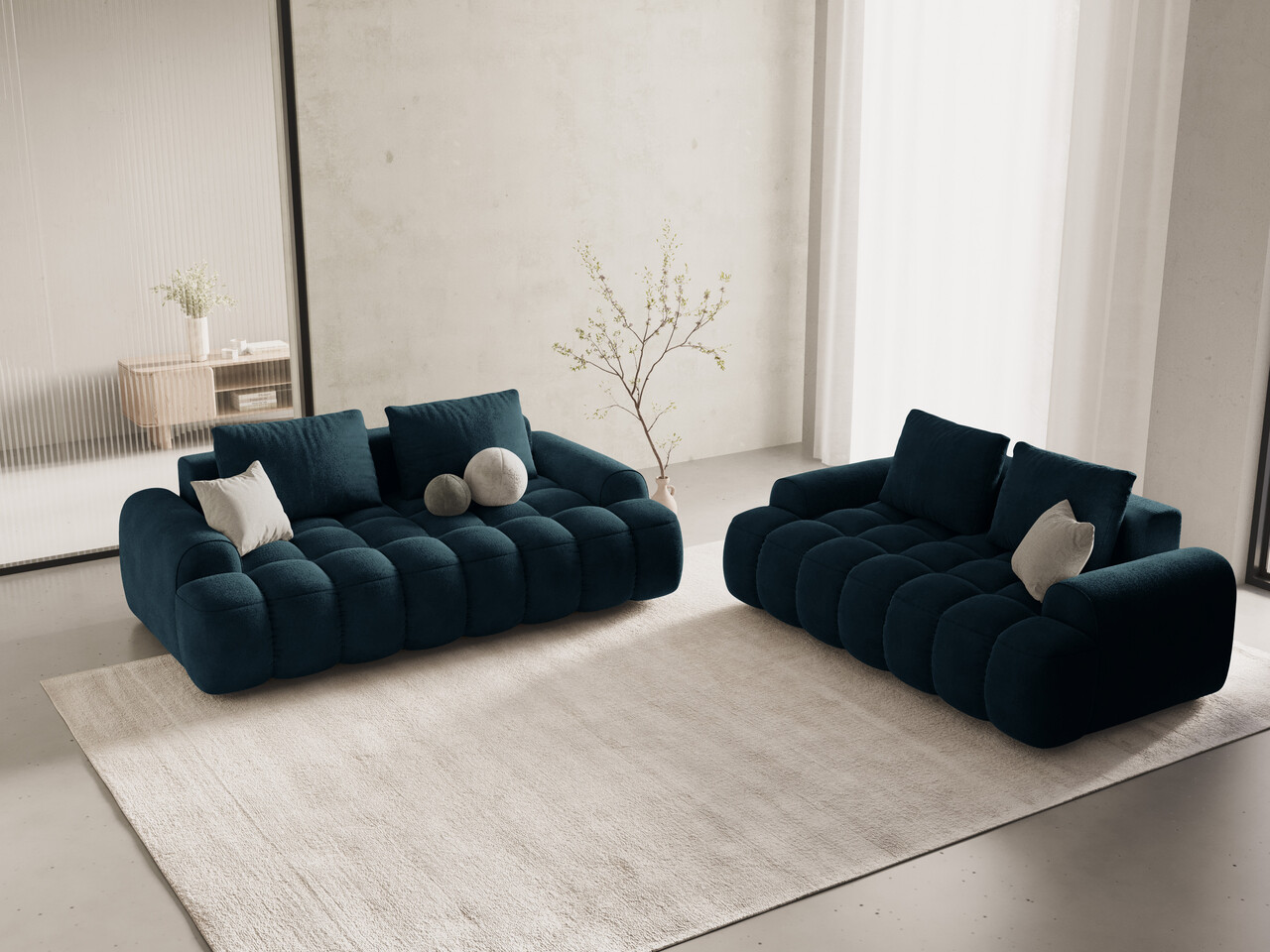 Canapea 3 locuri, Linz, Cosmopolitan Design, 200x100x84 cm, catifea, albastru petrol inchis