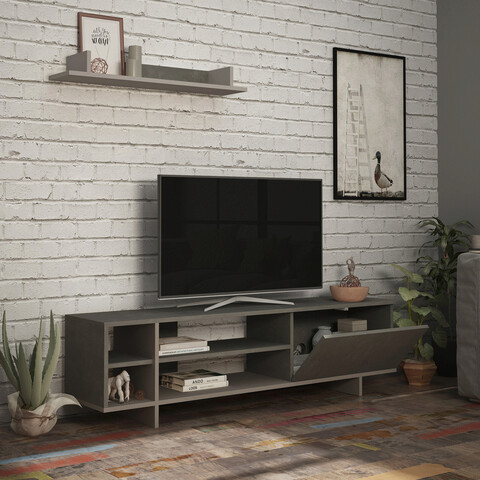 Comoda TV, Decortie, Stockton, 160x44x35.6 cm, Retro Gri / Mocha deschis