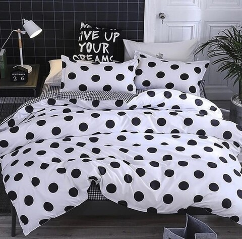 Lenjerie de pat dubla King (US) Mixpuan Dama, Eponj Home, 3 piese, 260x220 cm, amestec bumbac, alb/negru