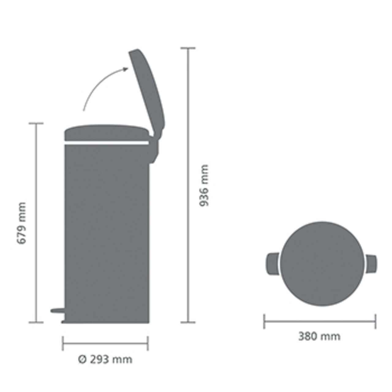 Cos de gunoi cu pedala, Brabantia, NewIcon, 30 L, 38x29.3x67.9 cm, otel, negru mat