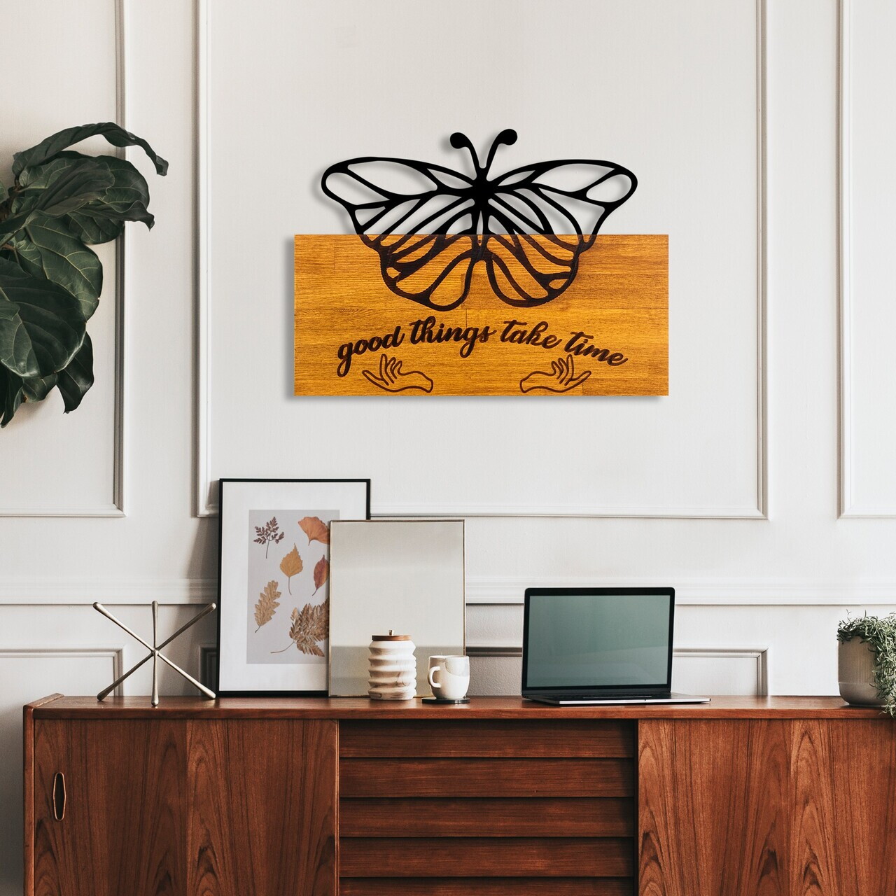 Decoratiune de perete, Butterfly 5, Lățime: 58 cm Înălțime: 42 cm Adâncime: 3 cm, Nuc / Negru — imaginea 3