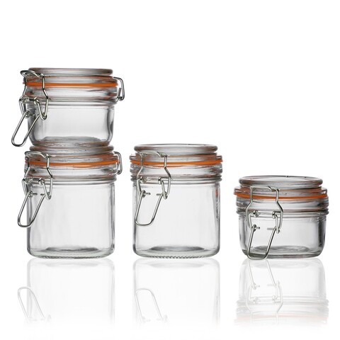 Set 4 borcane cu capac, Versa, Cristal, sticla