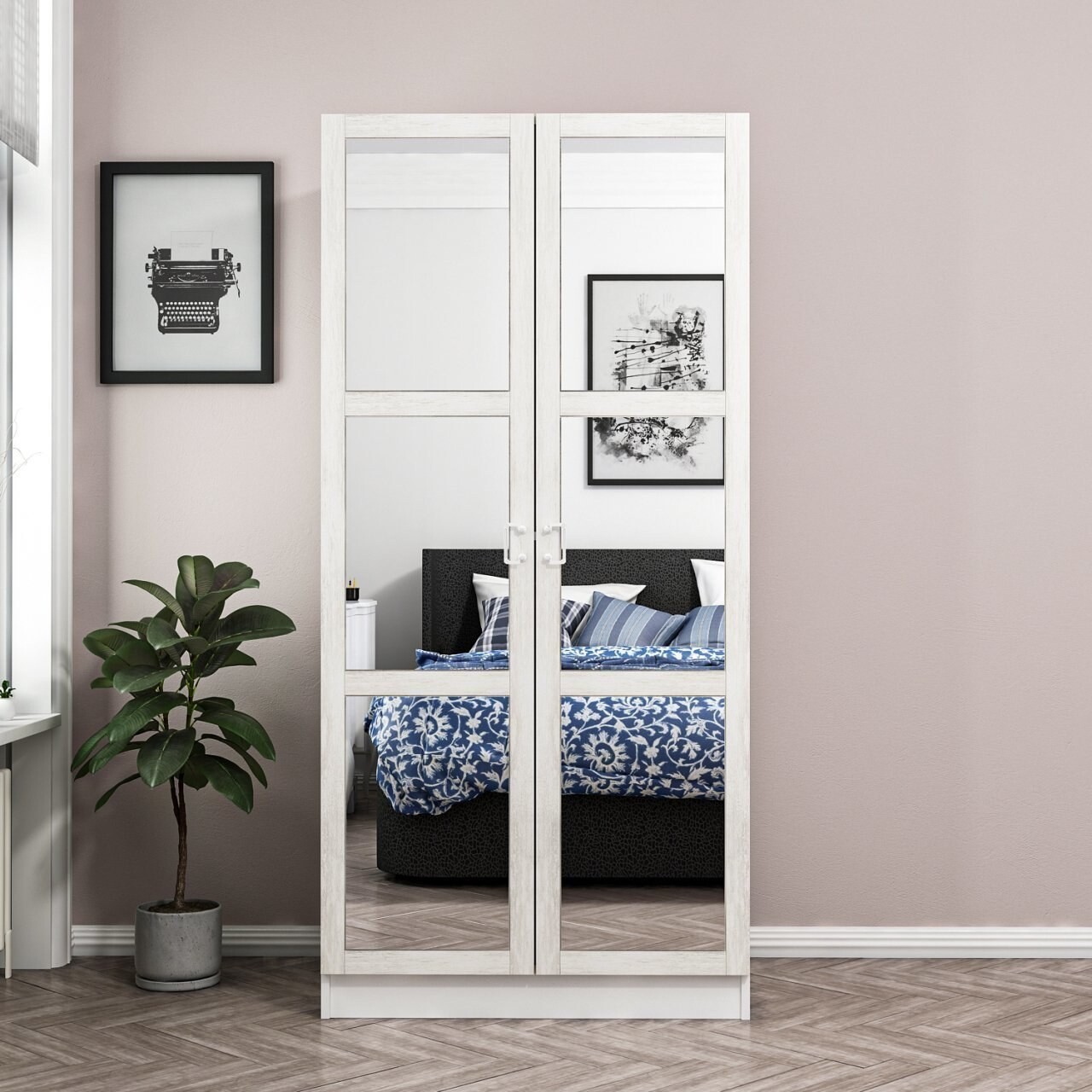Dulap pentru haine, Minerva, Kale Chain Mirror Antique White, 90x210x52 cm, PAL, Alb - 1 | YEO