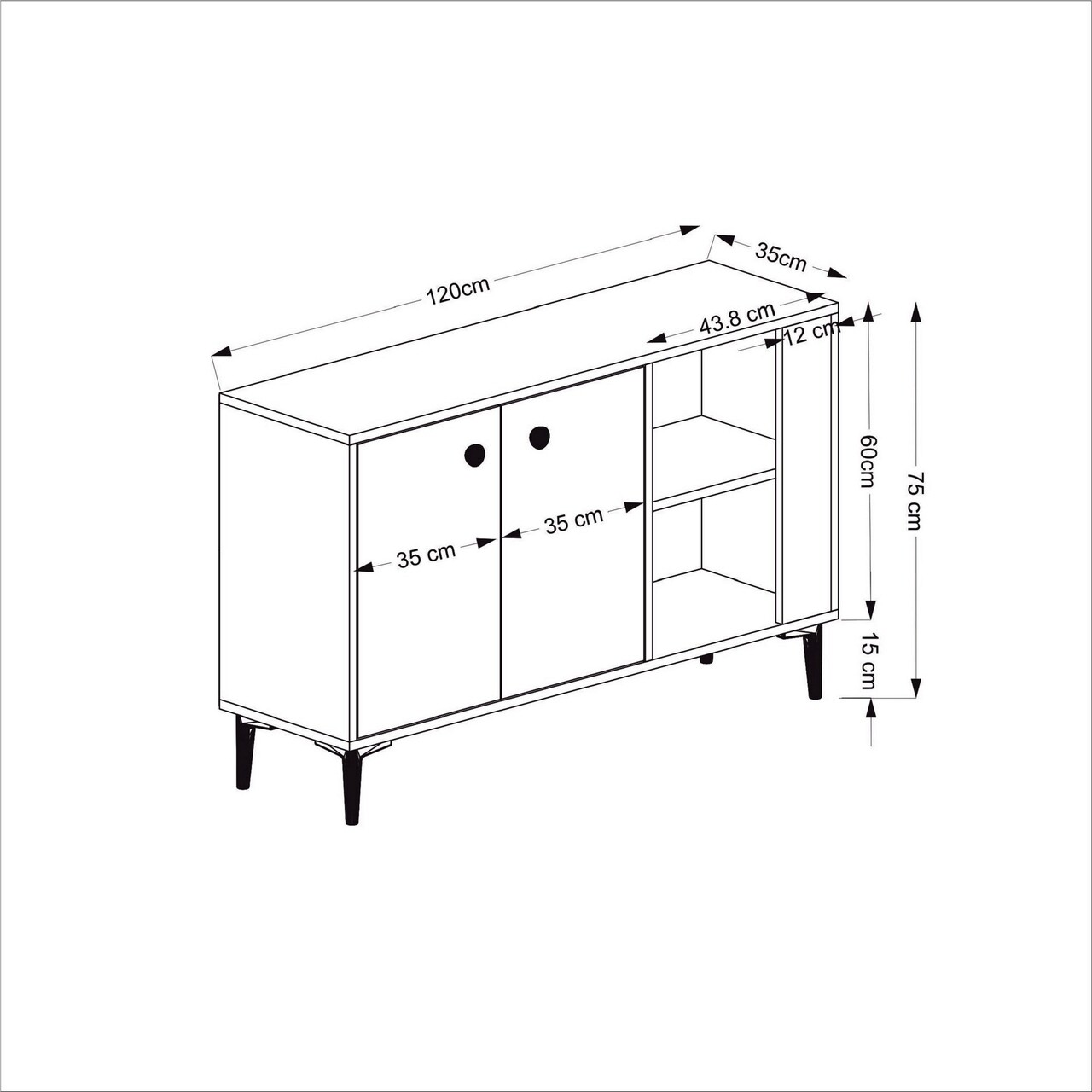 Consola, Olivia, Sahra, 120x75x35 Cm, PAL, Alb/Negru