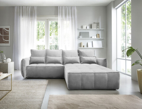 Coltar extensibil dreapta 4 locuri ELTAP, RT-03NU, Campo, 265x196x88 cm, lemn/poliester, gri deschis